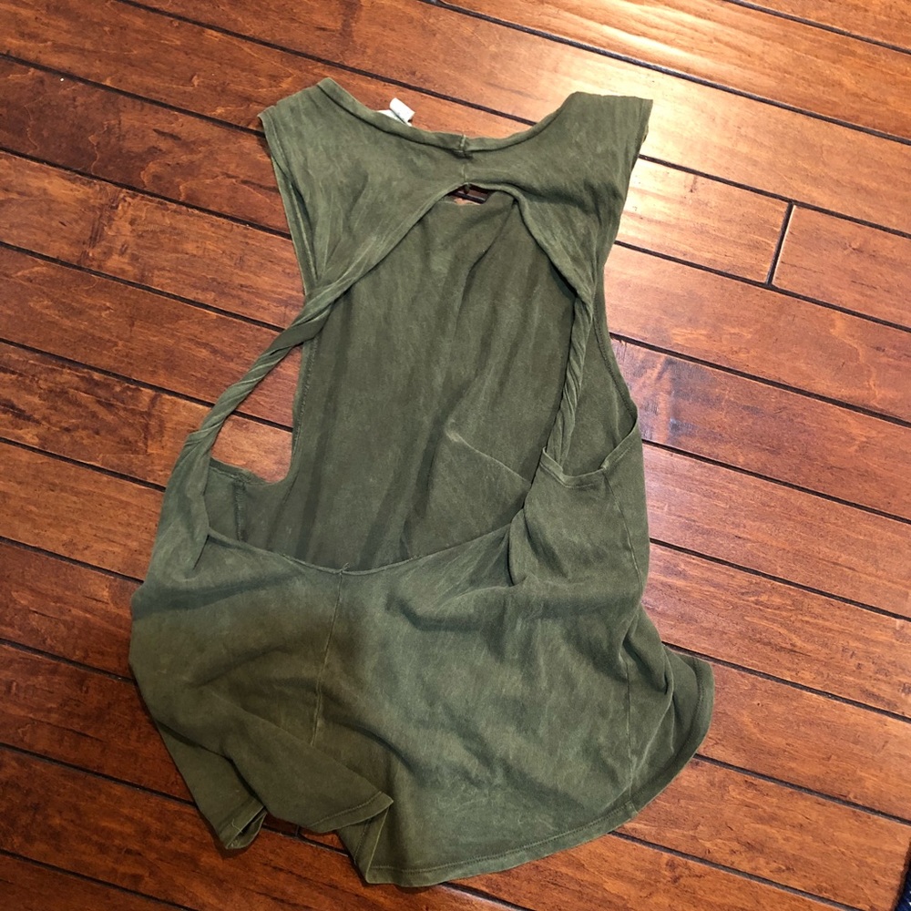 Distressed army green backless top Minimalist sexy